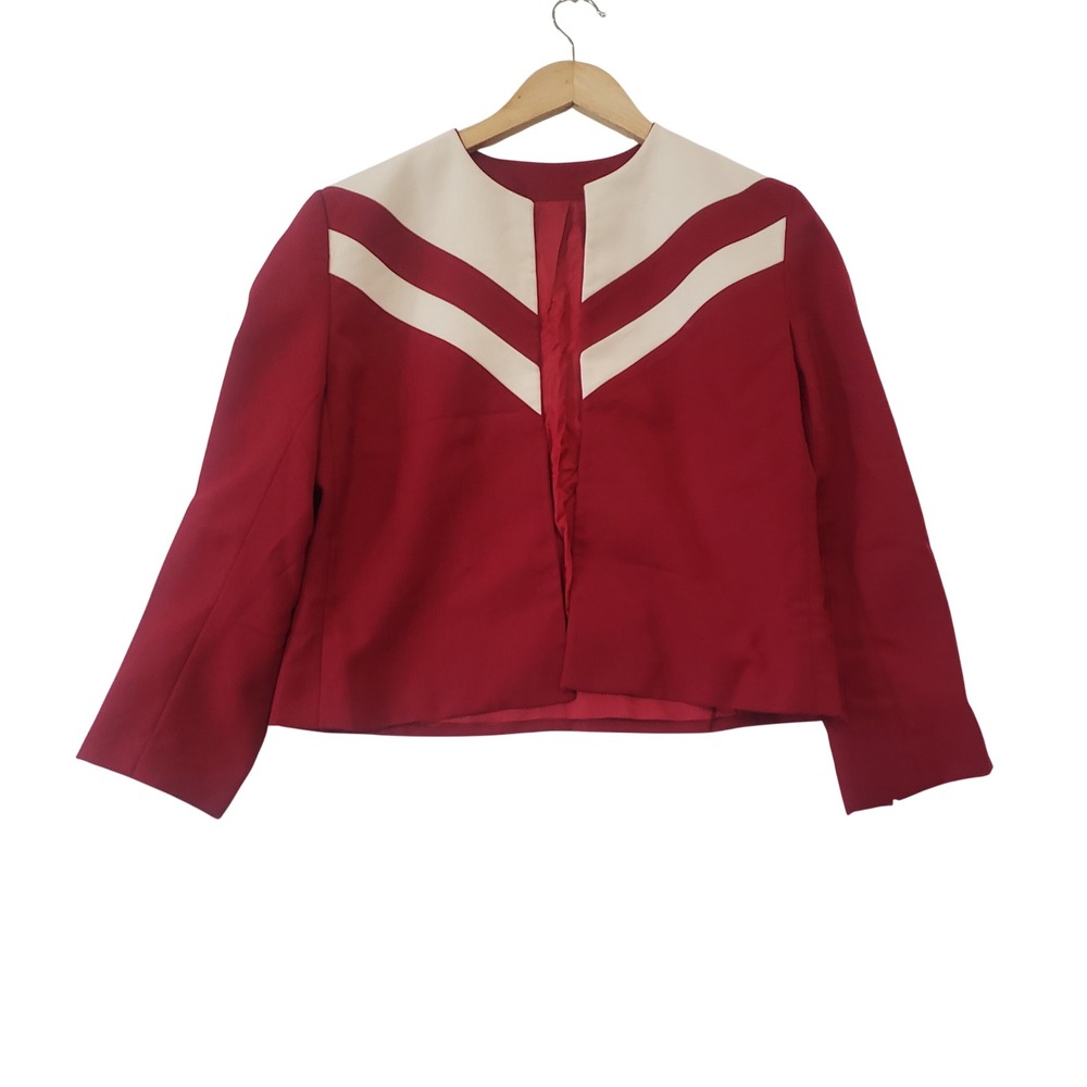 Sarah Taylor Blazer Size 11 Red Colorblock Chevron Vintage Jacket 80s Retro Punk
